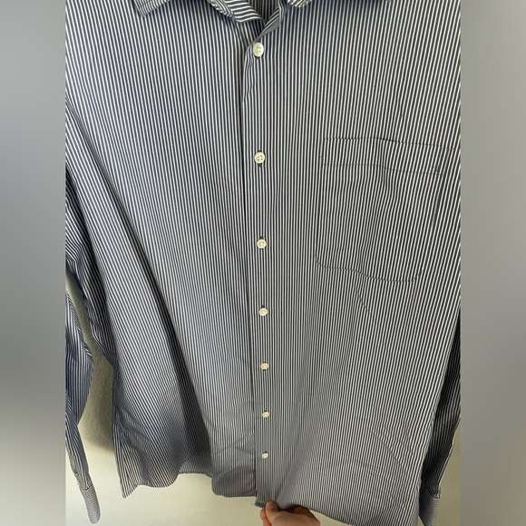 Men's Blue White Striped Button Down Dress Shirt Nordstrom Neck 16.5 - Picture 6 of 9